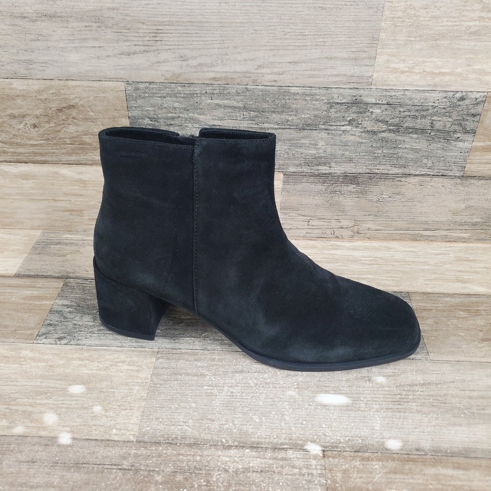 Vagabond Stina Womens Bootie Sz 10 Block Heel Black Suede Side‎ Zip Ankle Boots